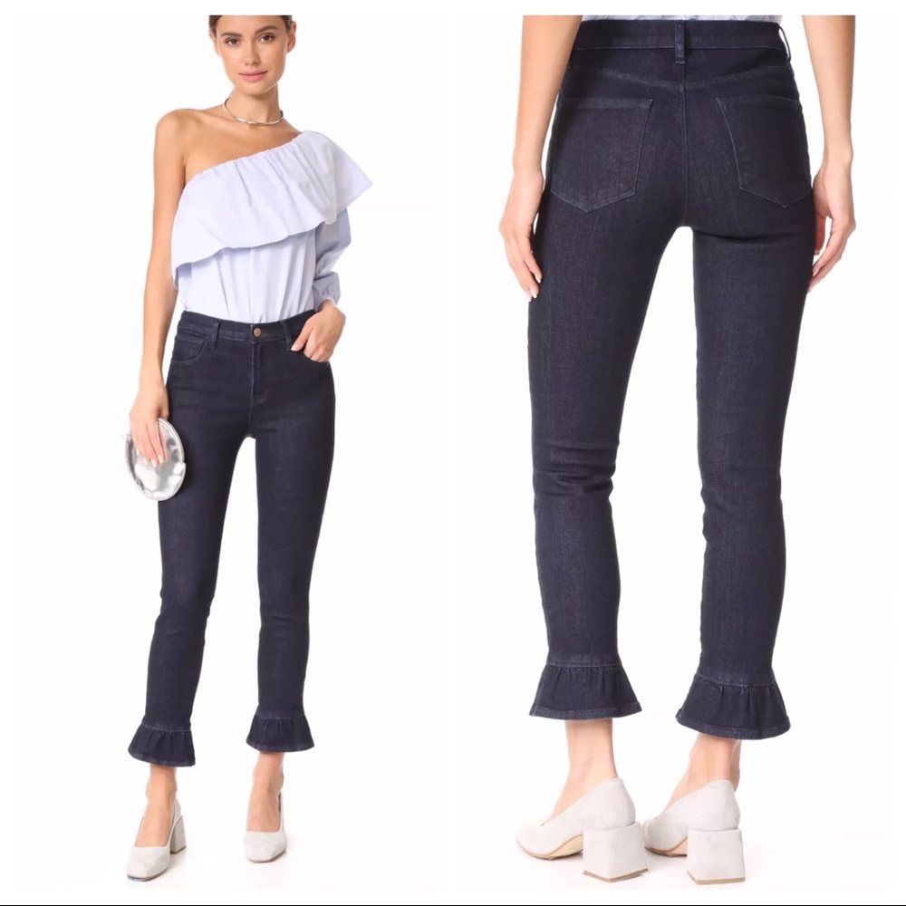 J BRAND Ruby High-Rise Ruffled Cropped Skinny Jean